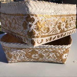 Two (2) Gold & White Baskets Home Decor